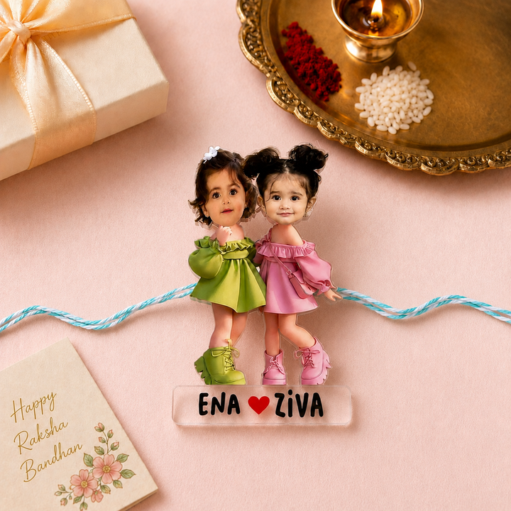 Babble Wrap Personalised Caricature Rakhi - Twin Legends