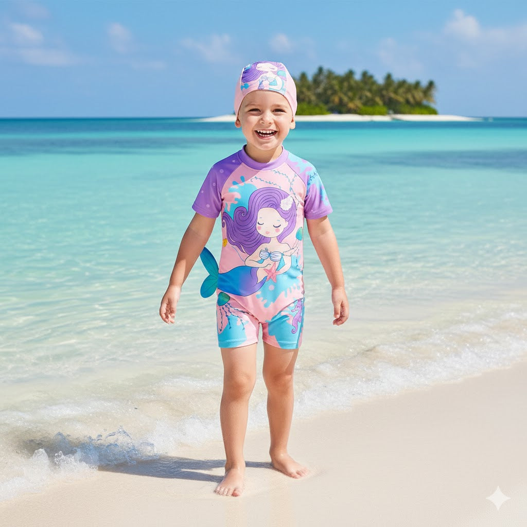 Dreamy Mermaid Swimsuit Set with Cap