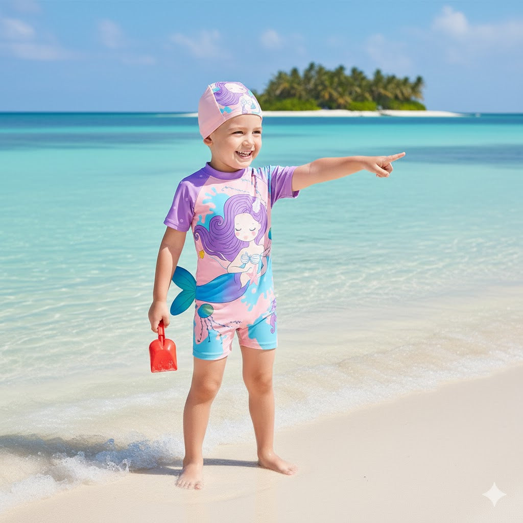 Dreamy Mermaid Swimsuit Set with Cap