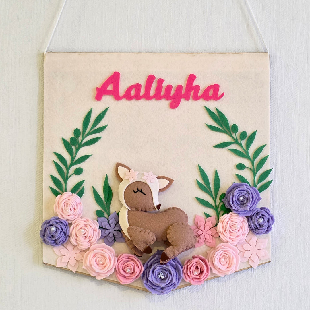 Babble Wrap Floral Fawn Name Hanging