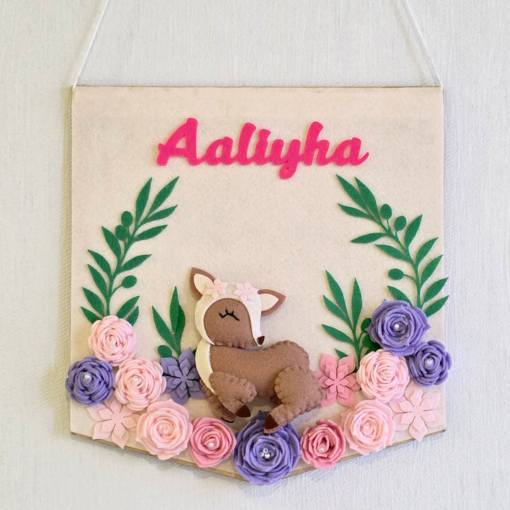 Babble Wrap Floral Fawn Name Hanging
