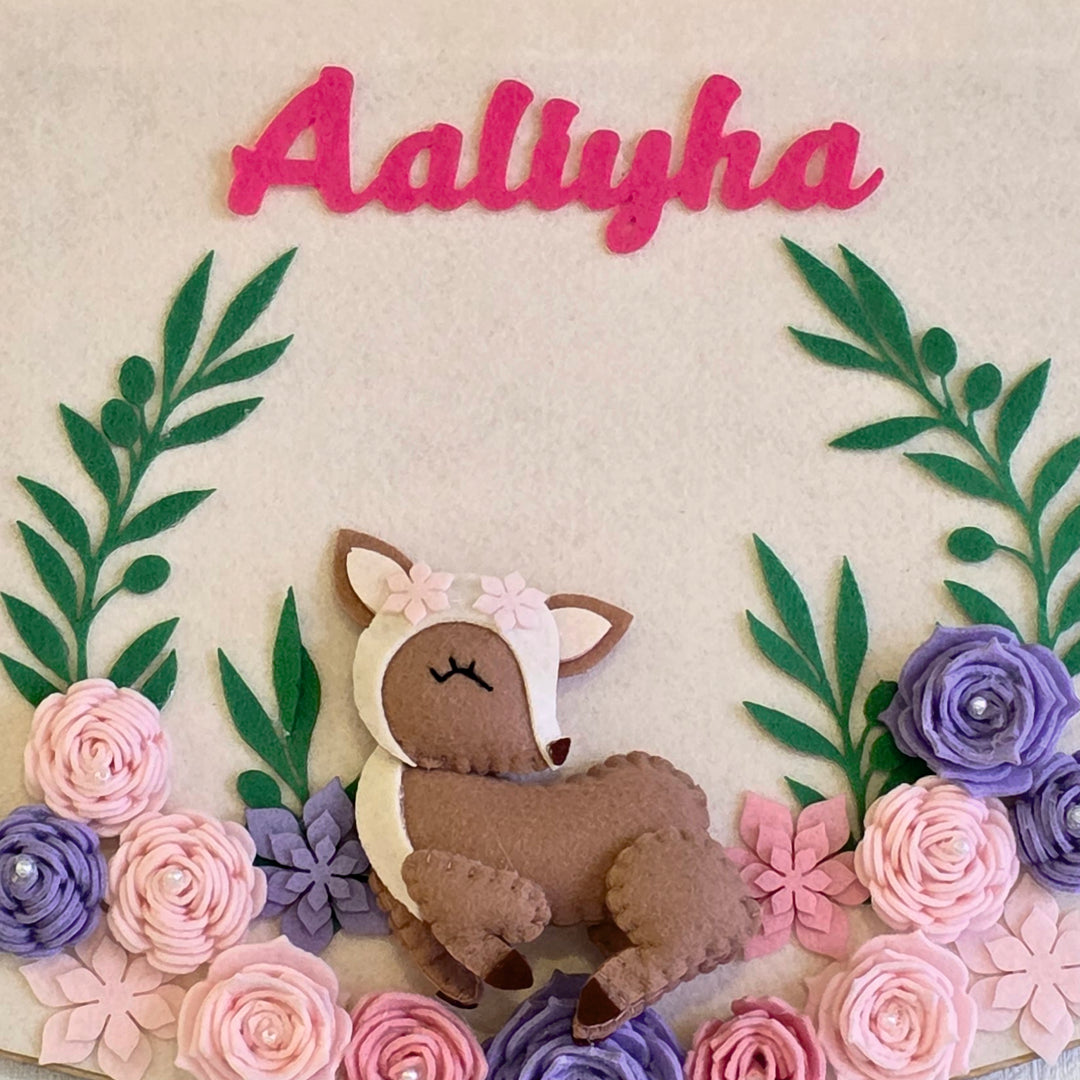 Babble Wrap Floral Fawn Name Hanging