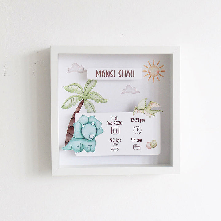 Shadow Box Birth Statistics Frame - Dinosaur