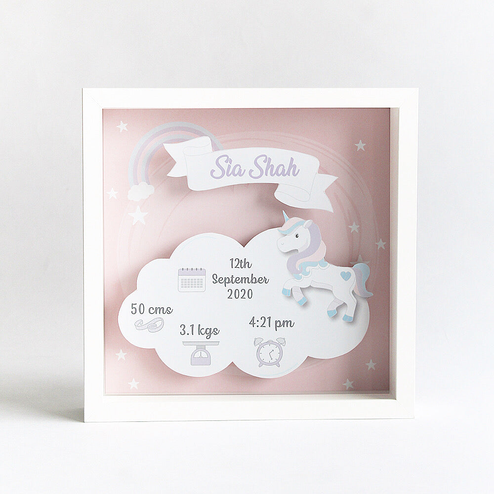 Shadow Box Birth Statistics Frame - Unicorn