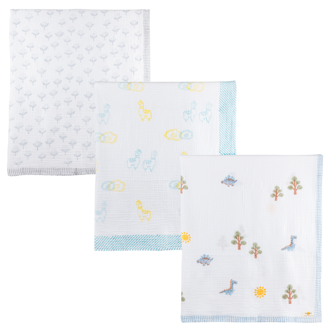 Organic Muslin Swaddle | Hand-Block Printed (Set of 3)