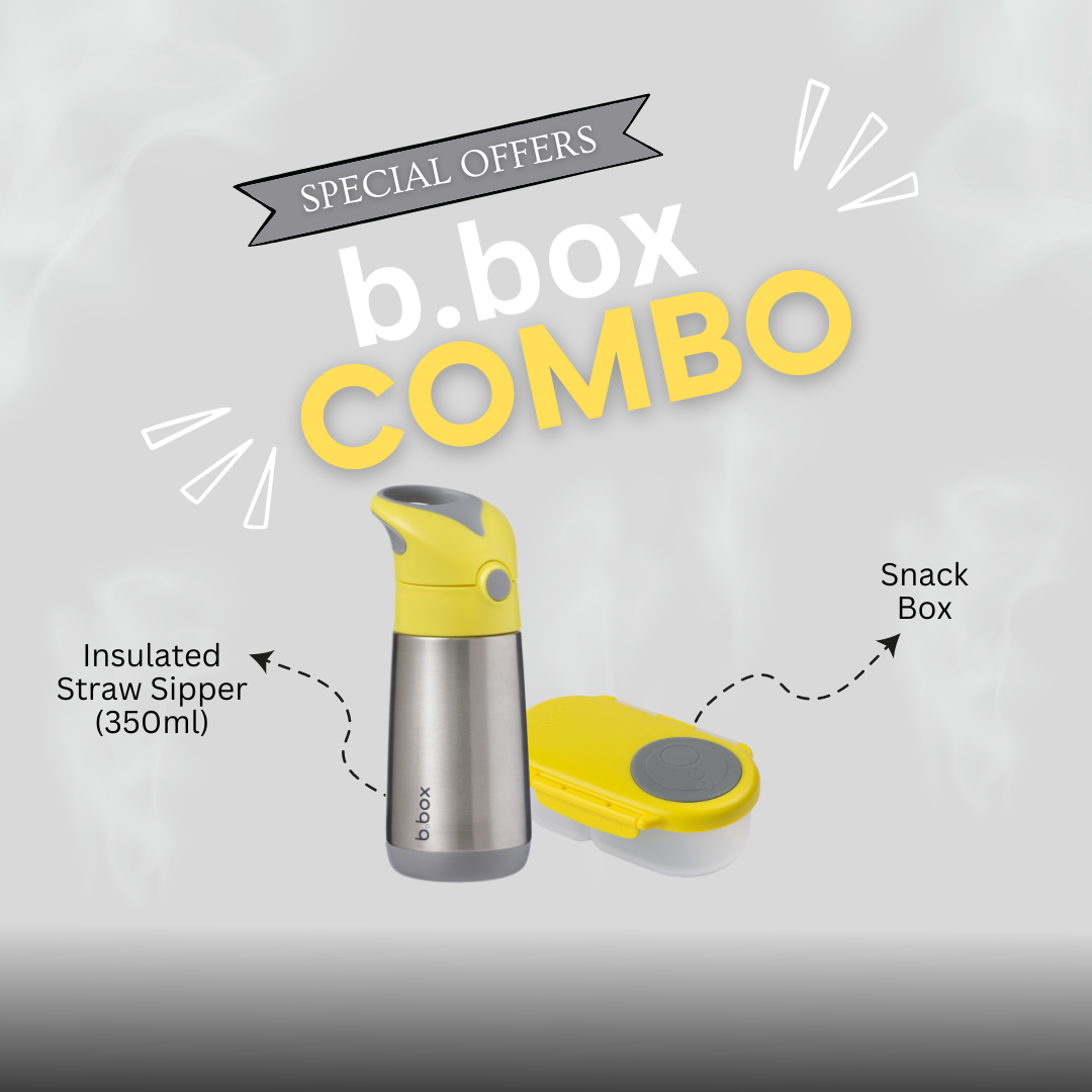 B.Box Schoolchild Combo - Insulated Straw Sipper 350ml & Snack Box Yellow Grey