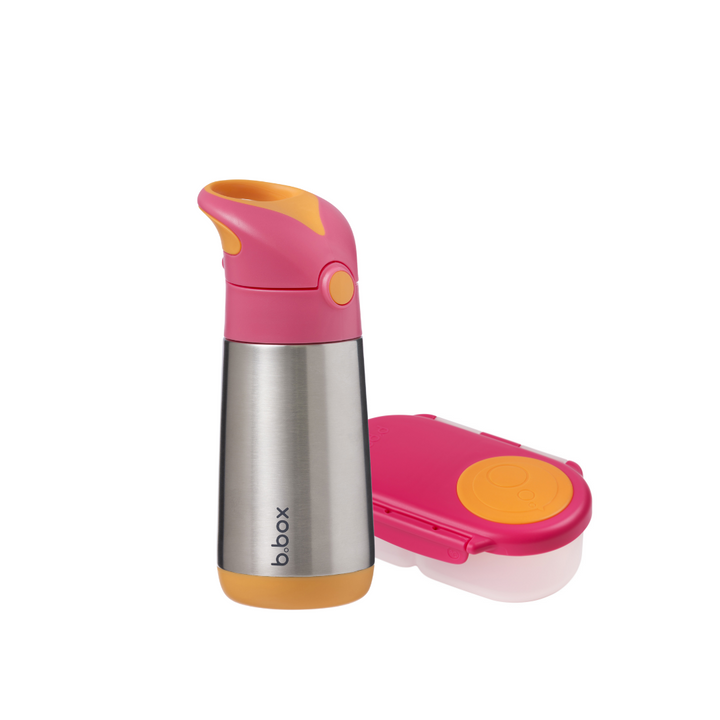 B.Box Schoolchild Combo - Insulated Straw Sipper 350ml & Snack Box Pink Orange