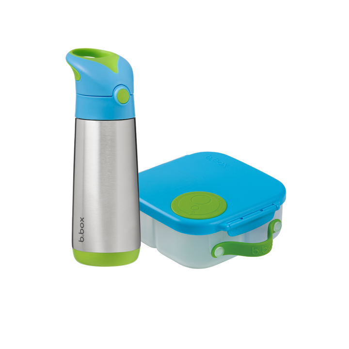 B.Box Golden Ager Combo - Insulated Straw Sipper 500ml & Mini LunchBox Blue Green