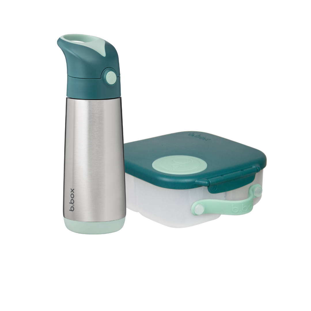 B.Box Golden Ager Combo - Insulated Straw Sipper 500ml & Mini LunchBox Emerald Green
