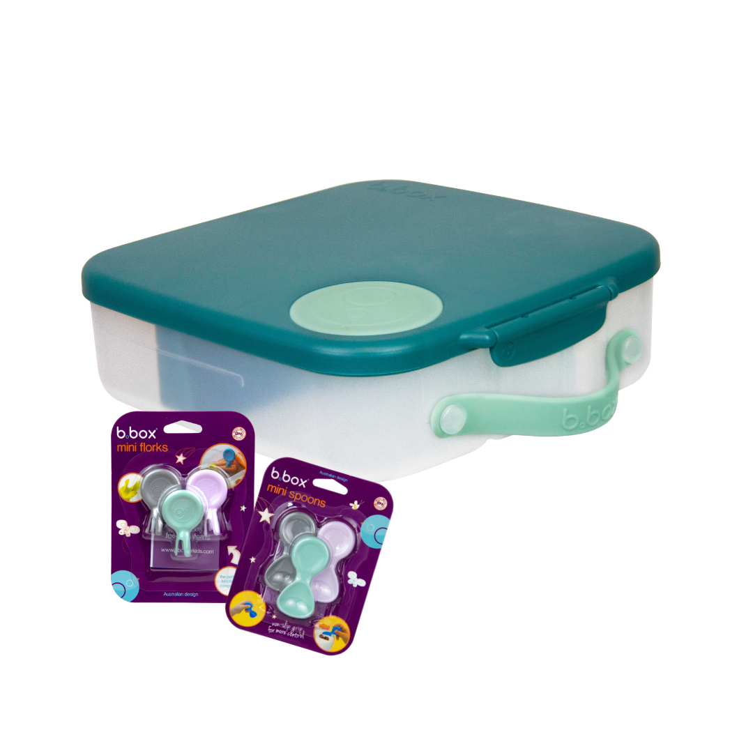 B.Box Kiddy Combo - Lunch Box, Mini Spoon & Mini Fork Emerald Green