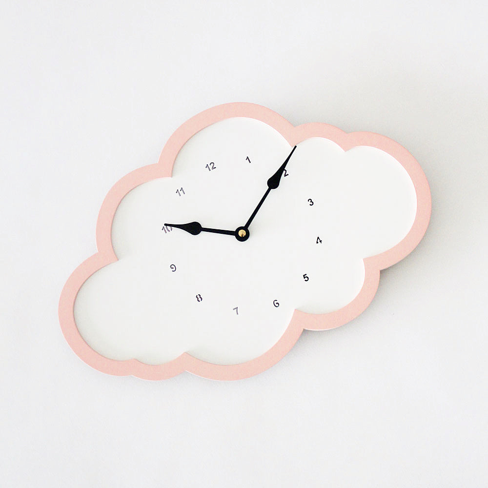 Cloud Clock - White - Pink Border