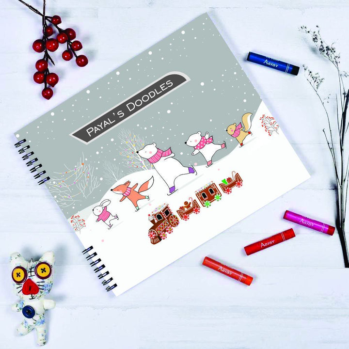 Christmas Doodle Book With Crayons - Snowy Skating