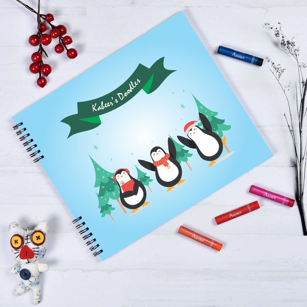 Christmas Doodle Book With Crayons - Happy Penguins