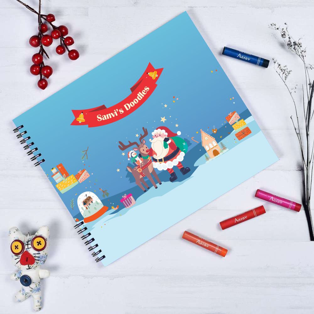 Christmas Doodle Book With Crayons - Santa With Gifts