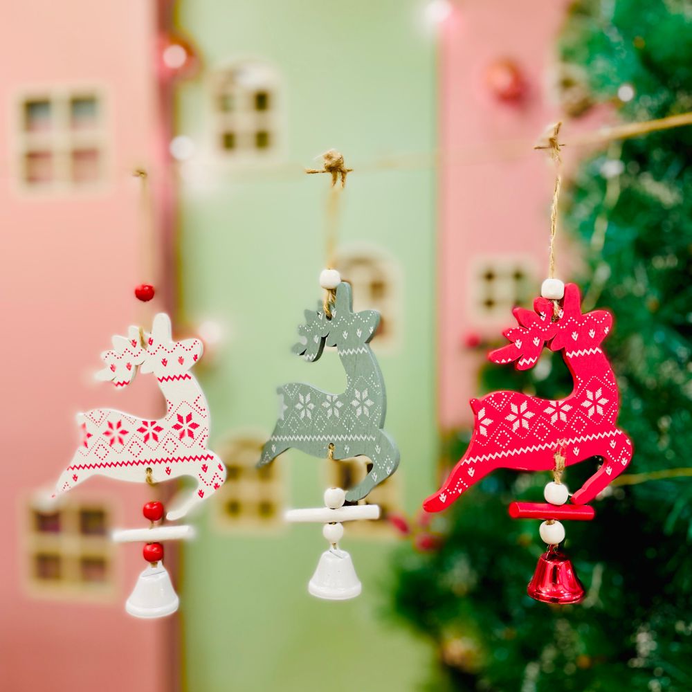 Wooden Reindeer Ornament- White