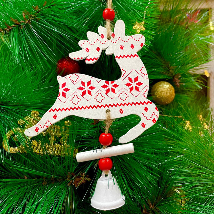 Wooden Reindeer Ornament- White