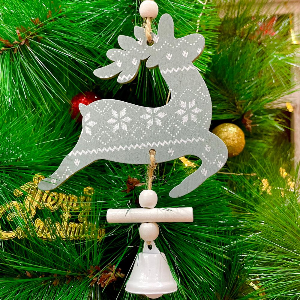 Wooden Reindeer Ornament- Grey