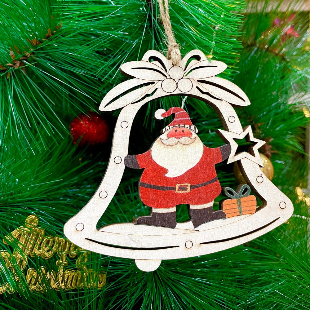 Wooden Bell Ornament- Santa