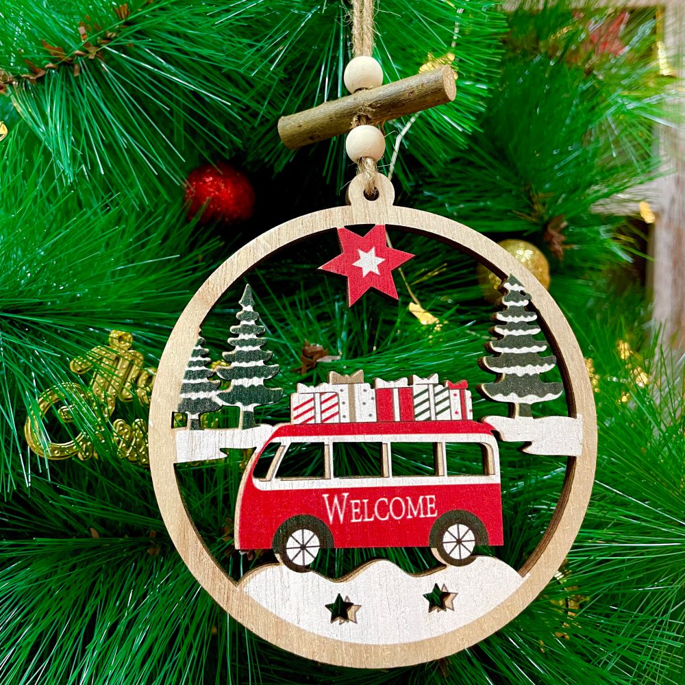 Wooden Christmas Transport Ornament- Bus