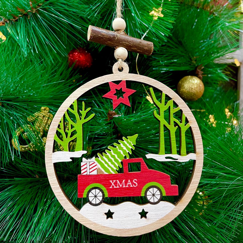 Babble Wrap Wooden Christmas Transport Ornament- Van