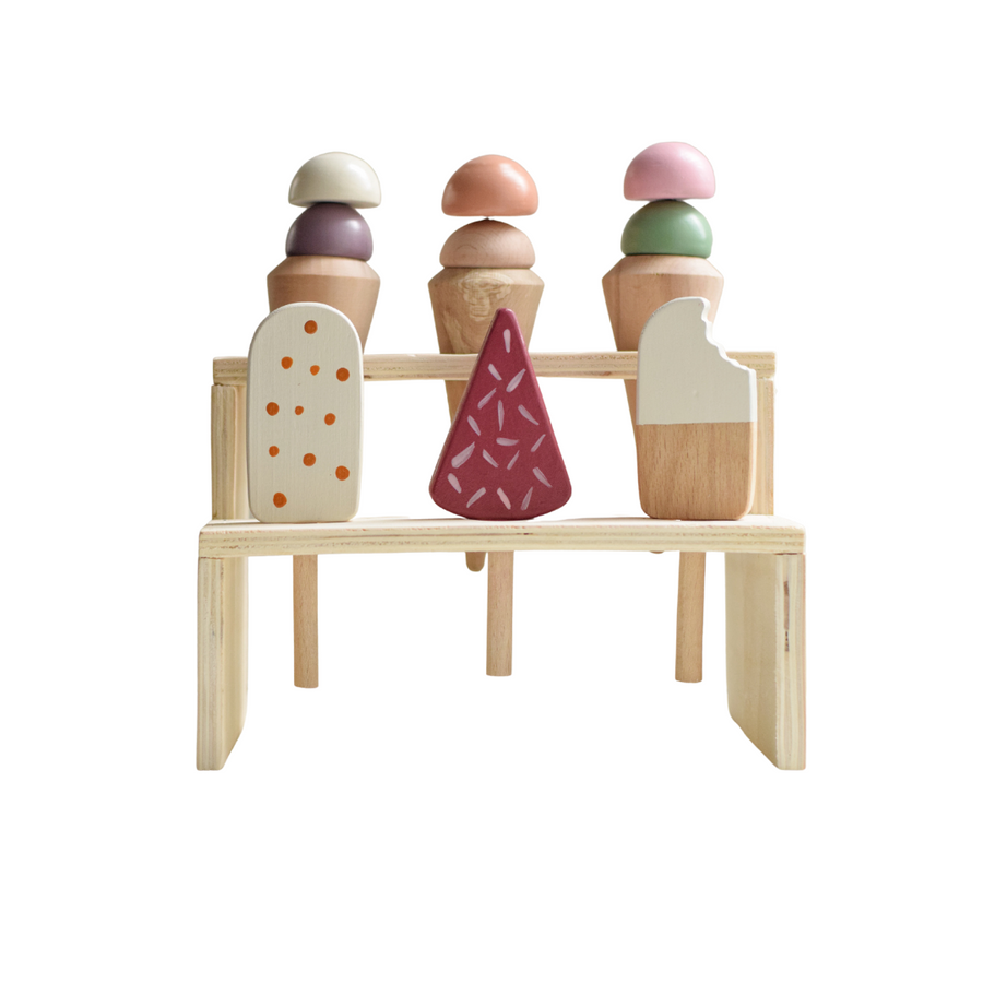 Ice-Cream Set comes with magnetic scoops for endless hours of playtime. The colours and shapes make this a fun, educational toy. The toy helps develop and boost key skills like fine motor skills, hand-eye coordination, and encourages creativity in the assembling process. EU certified (EN-71), natural, non-toxic and eco-friendly Organic cotton organic muslin premium gift luxury gift sustainable clothes baby clothes baby gift newborn gift birthday gift onesie bodysuit