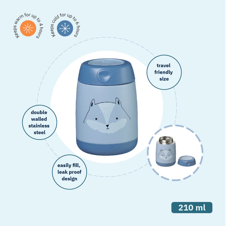 Insulated Mini Food Jar 210ml Friendly fox Blue