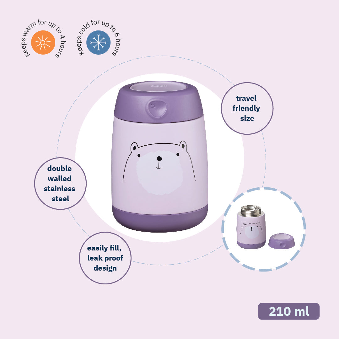 Insulated Mini Food Jar 210ml Bear Hugs Purple