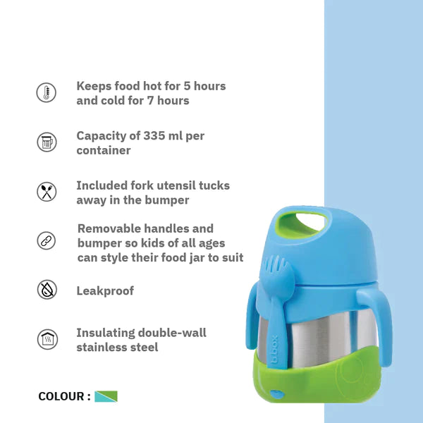 B.Box Mealtime Combo - Insulated Straw Sipper 500ml & Insulated Food Jar 335ml Blue Green