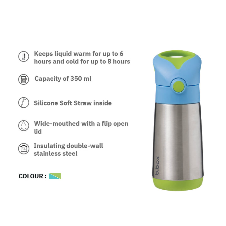 b.box Insulated Straw Sipper Drink Water Bottle 350ml Ocean Breeze Blue Green - Sohii India