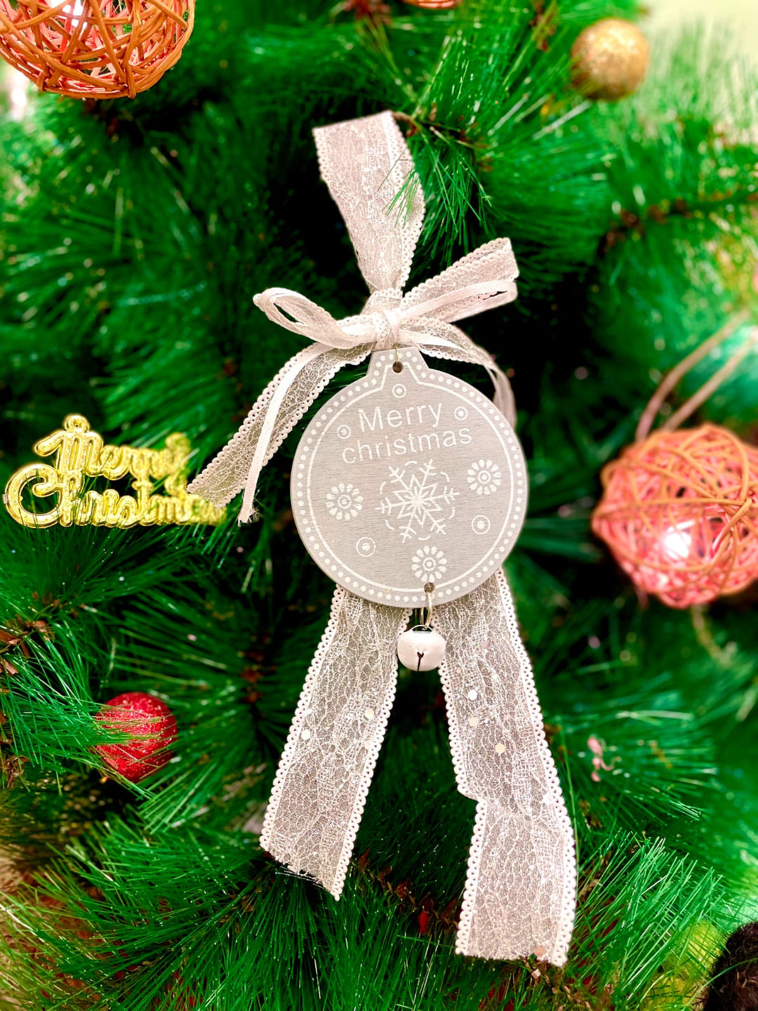 Lacy Merry Christmas Ornament- Grey