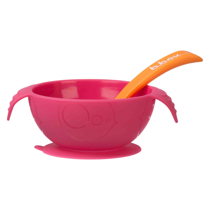 B.box Silione First Feeding Bowl Set with Spoon -  Strawberry Shake Pink Orange - Sohii India