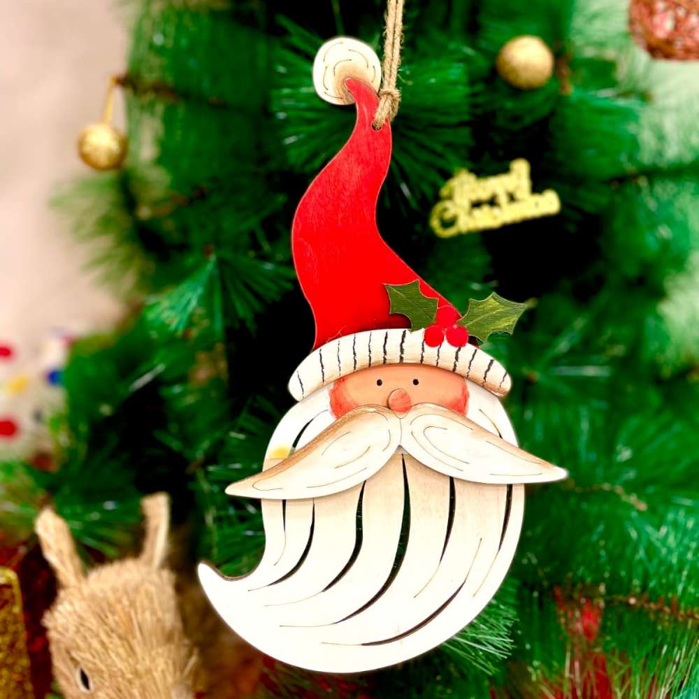 Babble Wrap Large Wooden Long Hat Santa Ornament