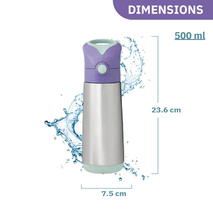 Insulated Straw Sipper Drink Water Bottle 500ml Lilac Pop Purple