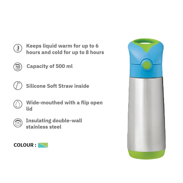 B.Box Mealtime Combo - Insulated Straw Sipper 500ml & Insulated Food Jar 335ml Blue Green