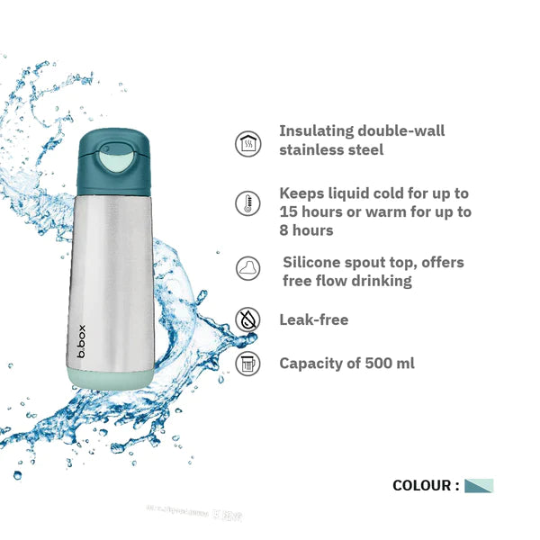 B.Box Insulated Sport Spout Drink Water Bottle 500ml + Lunch box Emerald forest green
