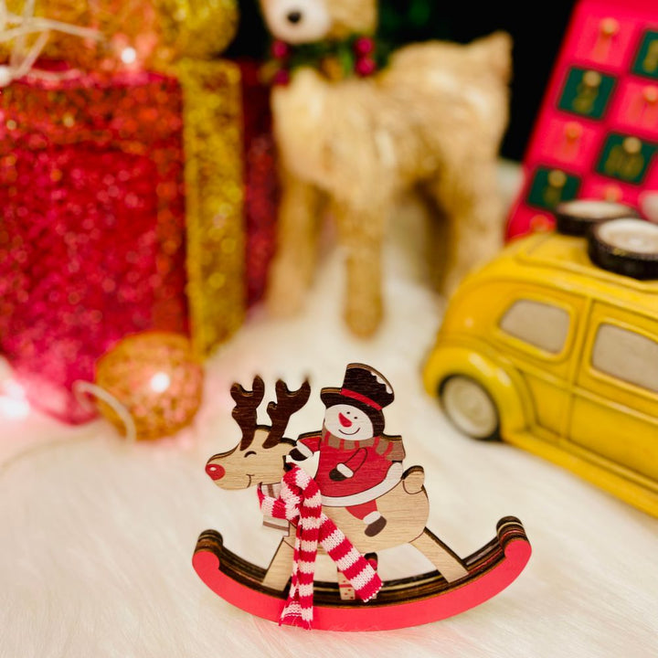 Wooden Rocking Snowman On A Reindeer