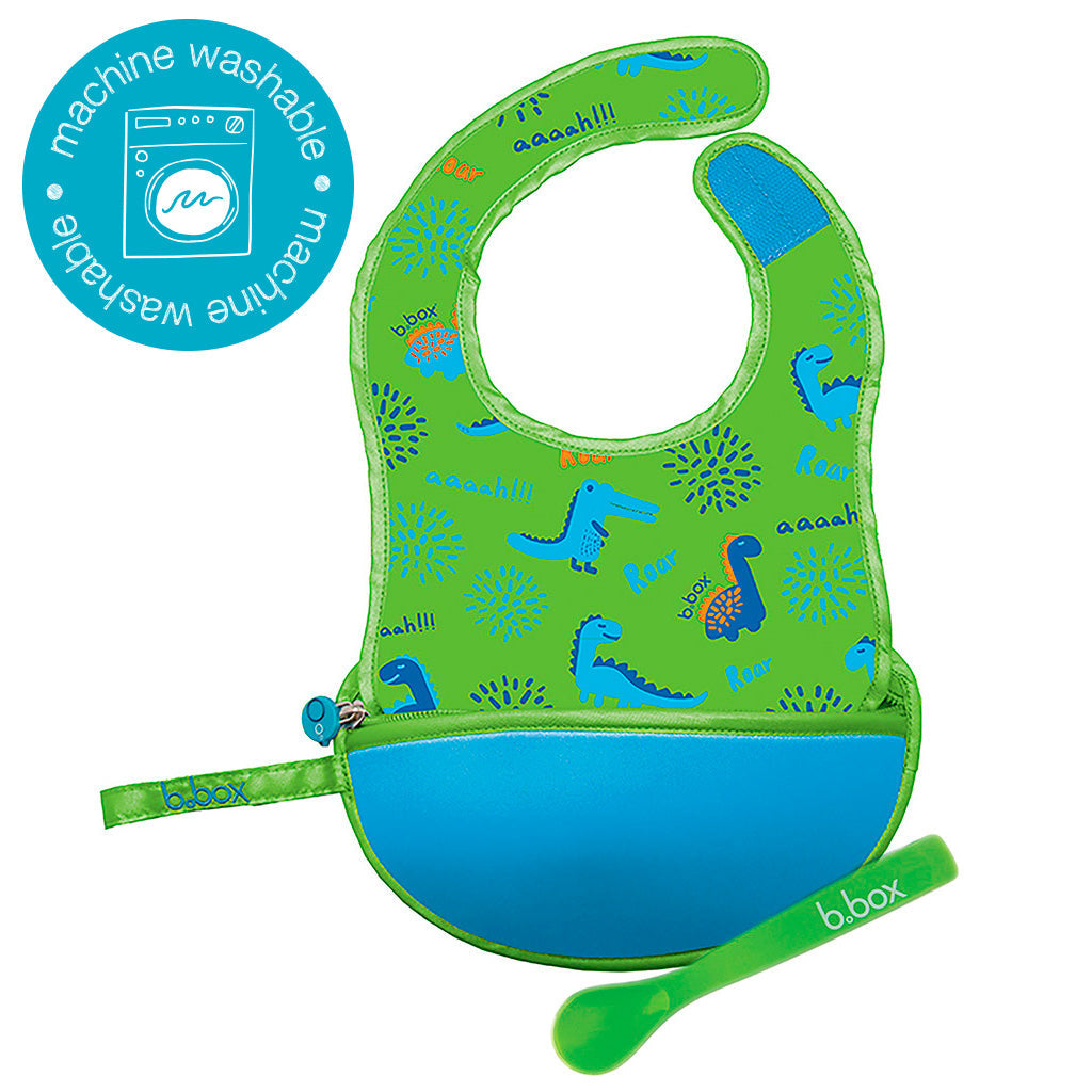 B.box Travel Bib & Flexible Soft Bite Spoon Set Dino Time Blue Green - Sohii India