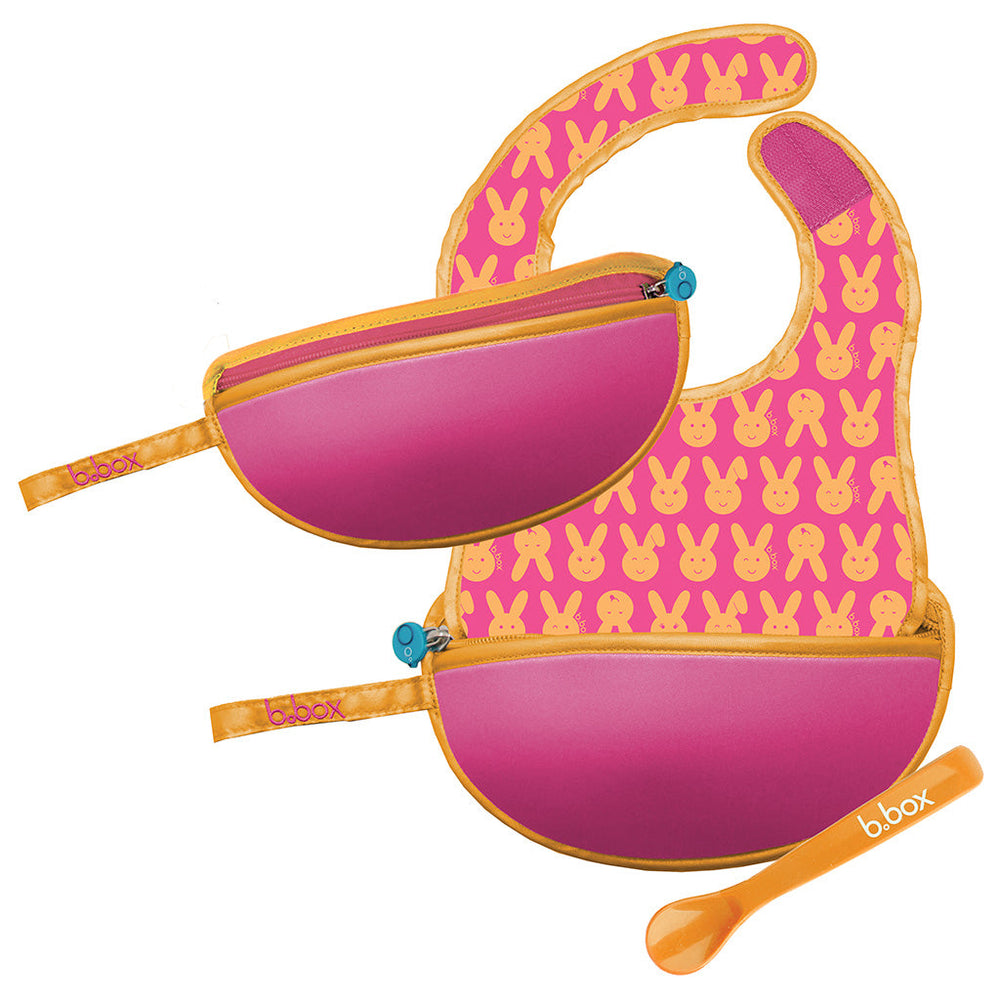 B.box Travel Bib & Flexible Soft Bite Spoon Set Hip Hop Pink Orange - Sohii India