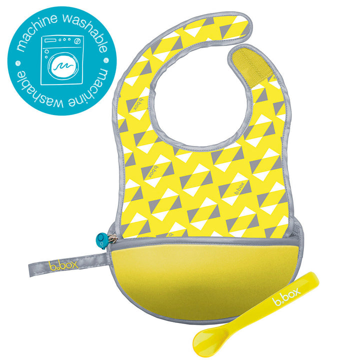 B.box Travel Bib & Flexible Soft Bite Spoon Set Pine Splice Yellow Grey - Sohii India