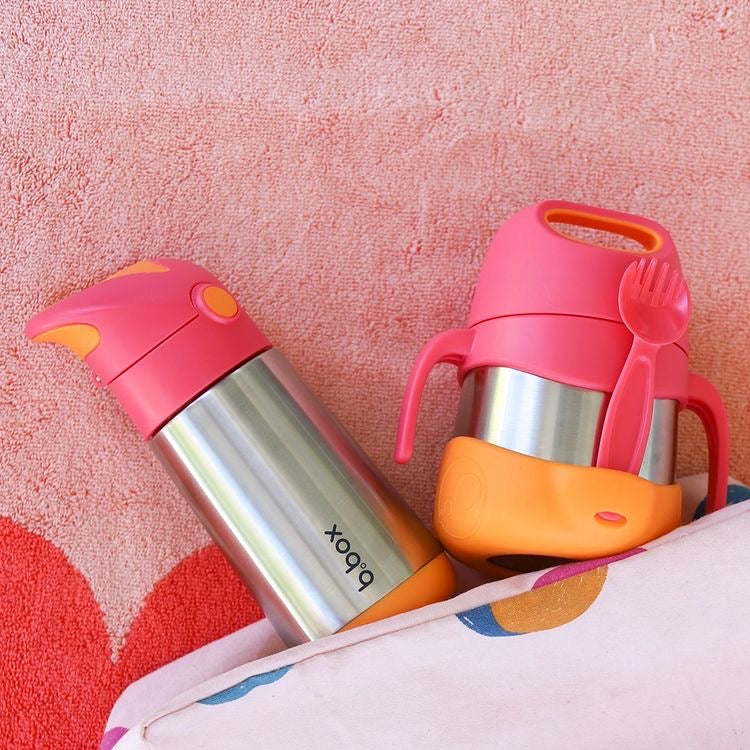 b.box Meal time Combo - Insulated Straw Sipper 500ml & Insulated Food Jar 335ml Pink Orange - Sohii India