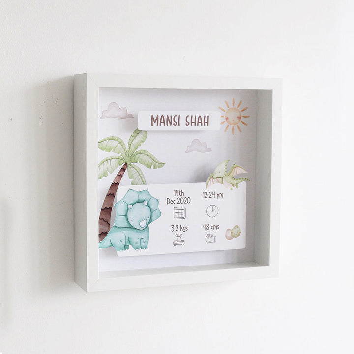 Shadow Box Birth Statistics Frame - Dinosaur