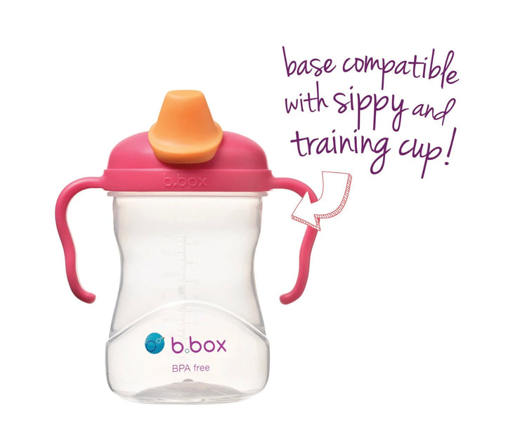 B.Box Soft Spout Cup + Silicone Suction Feeding Bowl Set with Spoon  Strawberry Shake Pink Orange