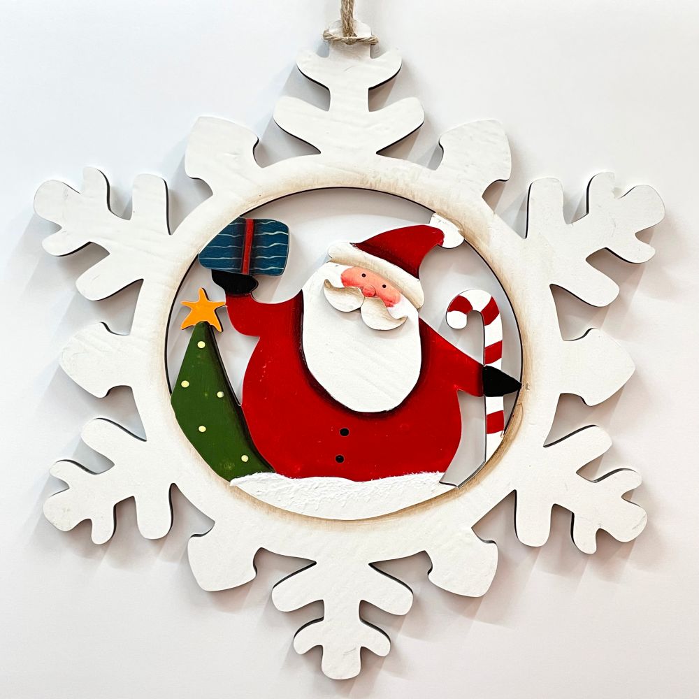 Babble Wrap Wooden Santa In A Snowflake Wall / Door Hanging