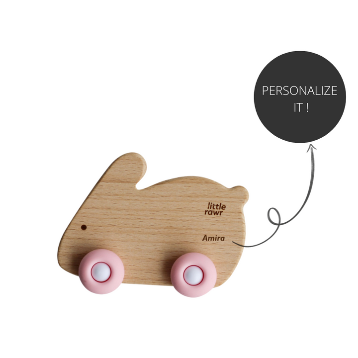 Little Rawr Wood Wheelie Animal- RABBIT Shape- Pink - Sohii India