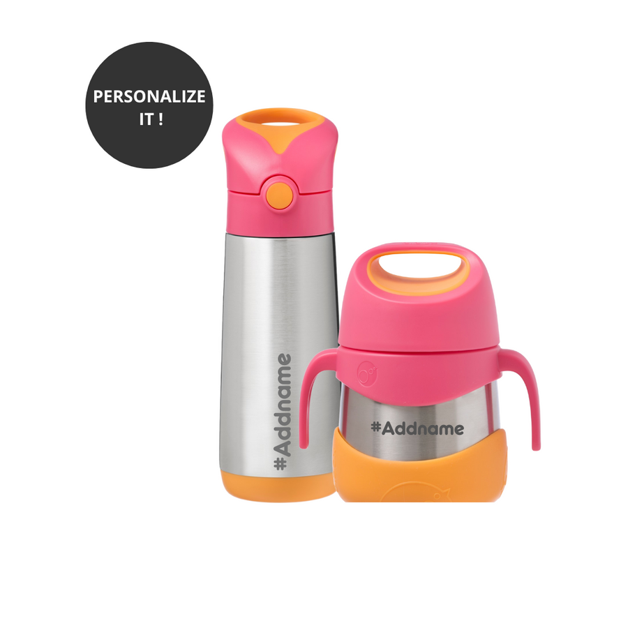 b.box Meal time Combo - Insulated Straw Sipper 500ml & Insulated Food Jar 335ml Pink Orange - Sohii India