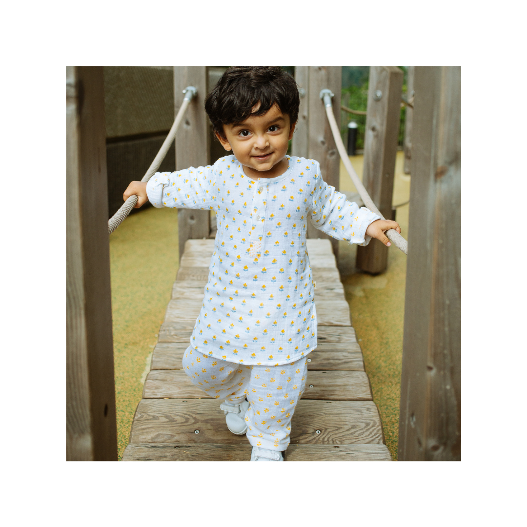 Organic Muslin Kurta Pyjama Set | Hand-Block Printed