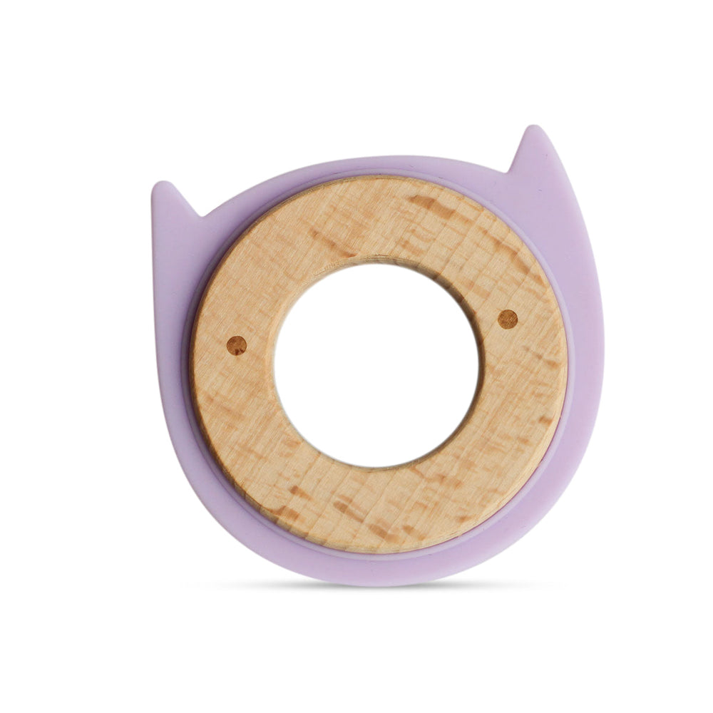 Little Rawr Wood + Silicone Disc Teether- KITTY Shape- Purple - Sohii India