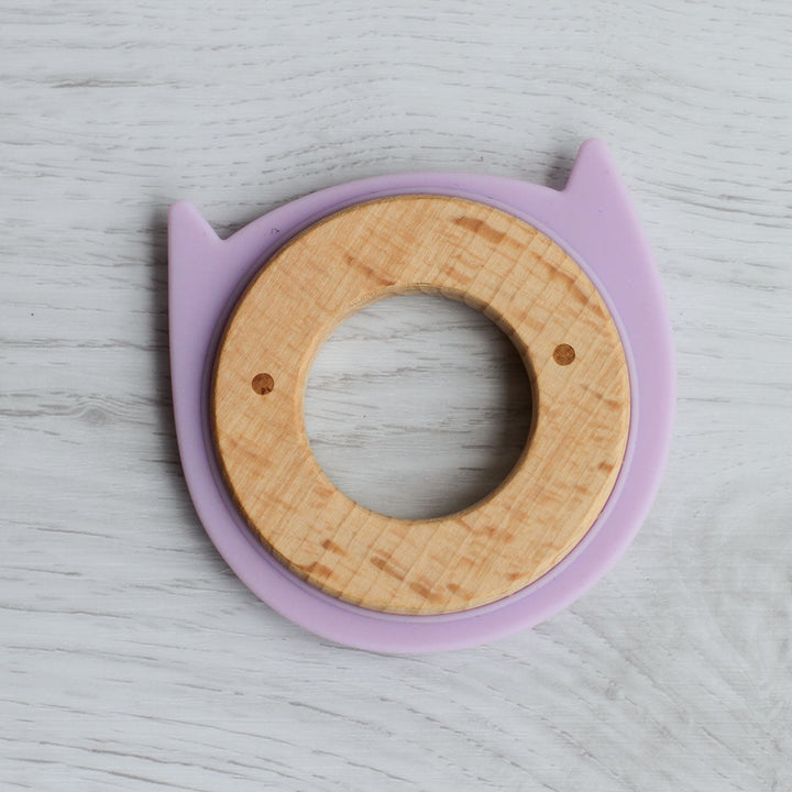 Little Rawr Wood + Silicone Disc Teether- KITTY Shape- Purple - Sohii India