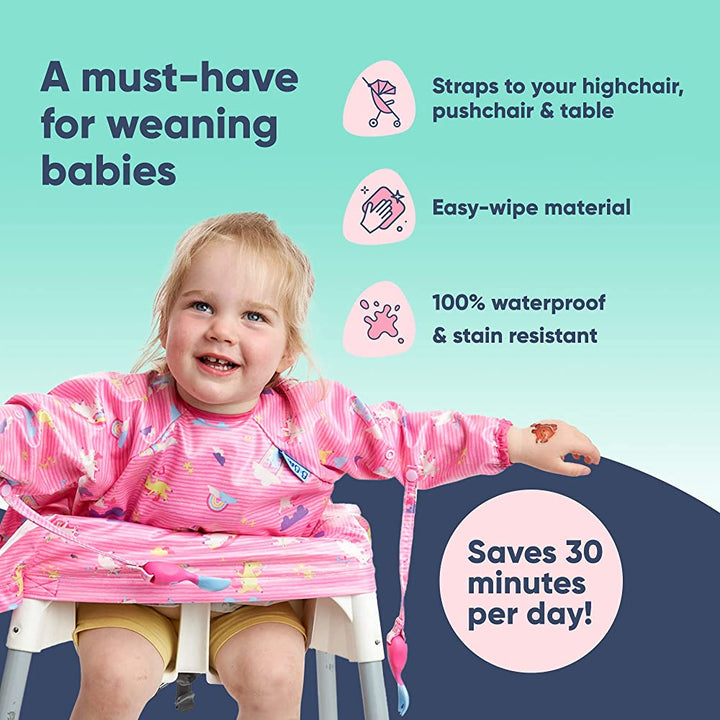 Bibado Long -sleeve Coverall Weaning Bib Unicorns Pink - Sohii India