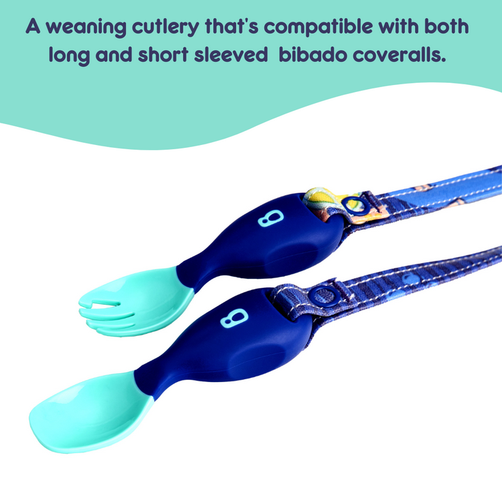 Bibado Handi Cutlery- Attachable Weaning Cutlery Set Oceans of Fun Dark Blue